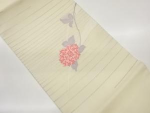絽横段に紫陽花模様織出し開き名古屋帯（額縁仕立て）